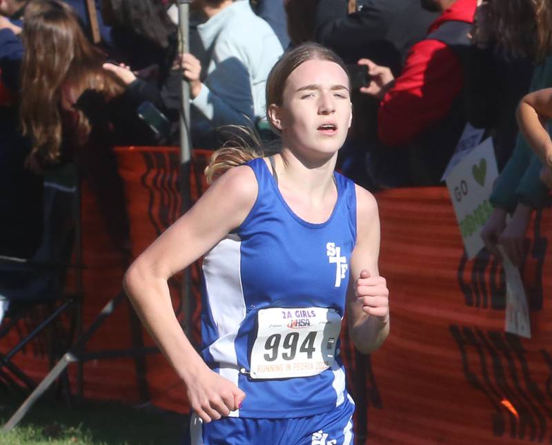 Wheaton St. Francis's Alicen Sheldon competes in the Class 2A State Cross Country race on Saturday, Nov. 4, 2023 at Detweiller Park in Peoria.