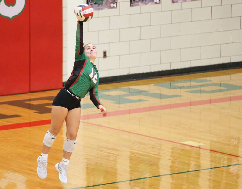 L-P's Emma Jereb serves against Sycamore on Tuesday, Oct. 15, 2024 in AJ Sellett Gymnasium at L-P High School.