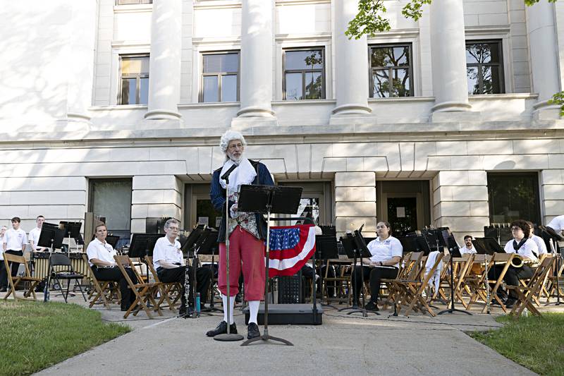 Tom Wadsworth channels Thomas Jefferson and reads aloud the Declaration of Independence Friday, June 30, 2023 on the lawn of the old Lee County Courthouse. The reading was just one of many events Friday to kick off the fun of Petunia Fest week.