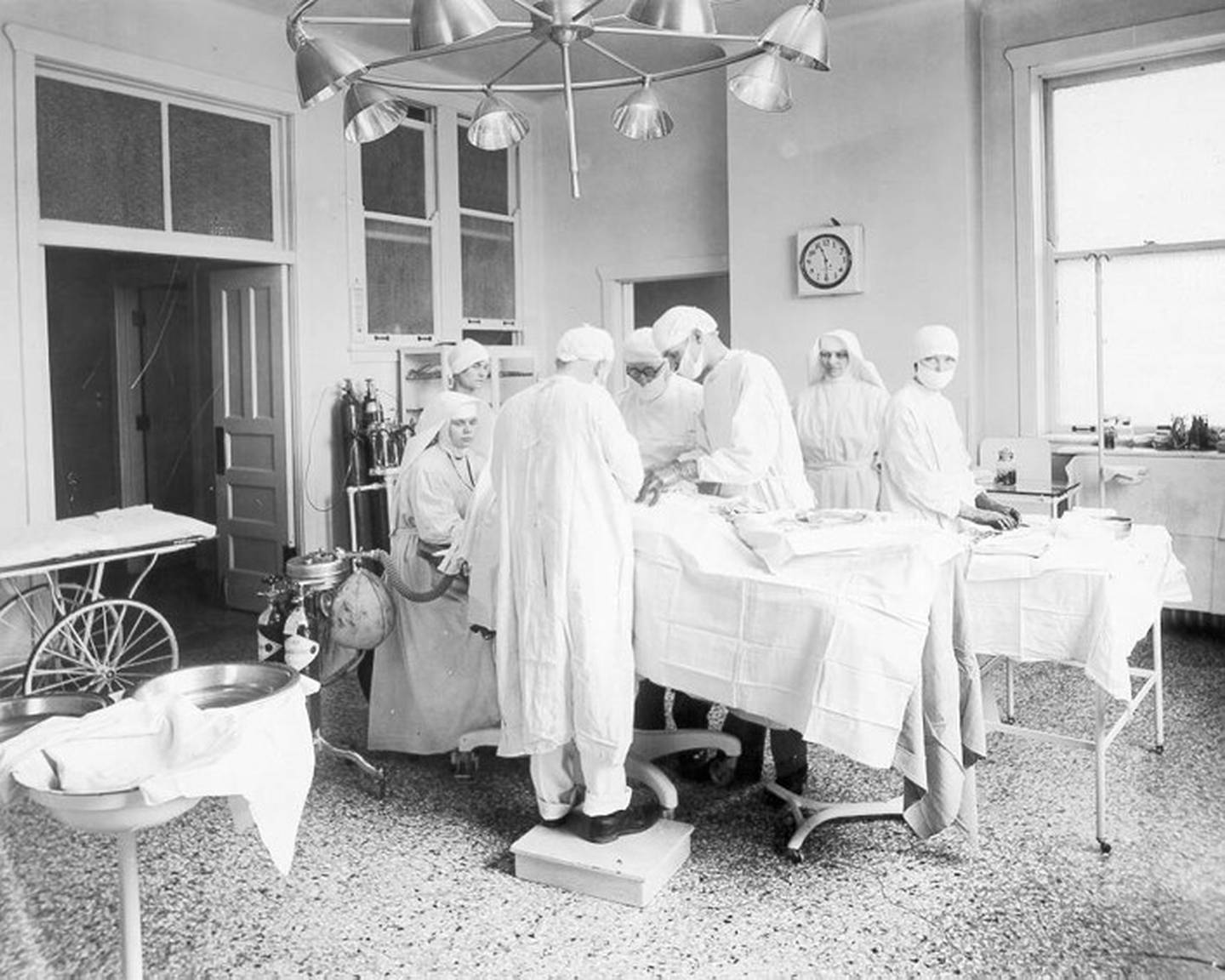 Pictured is the fifth floor of Ascension Saint Joseph - Joliet, which was redesignated for surgery in 1927. The operating rooms were lit by natural light from the building's large windows.