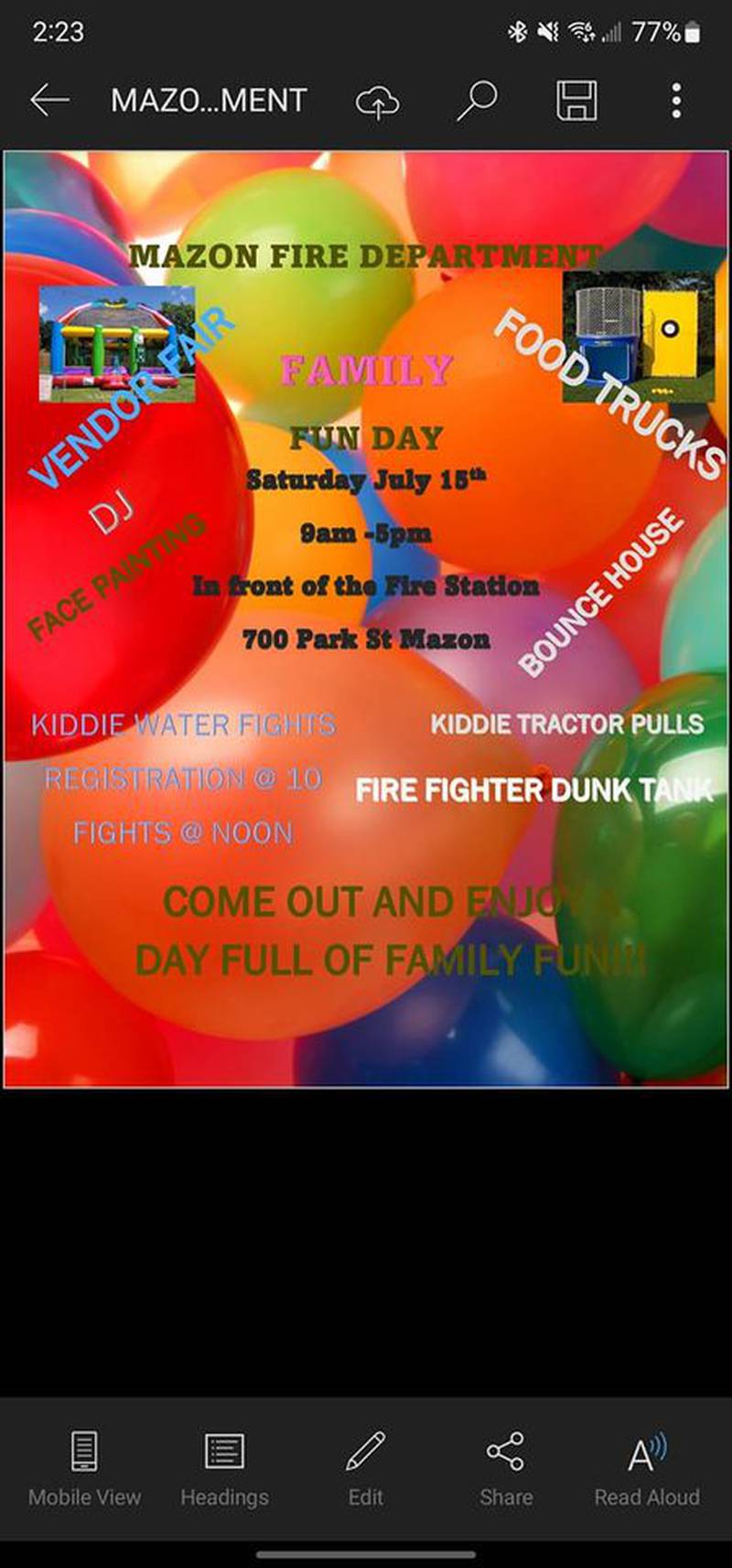 The flyer for Mazon Fun Days.