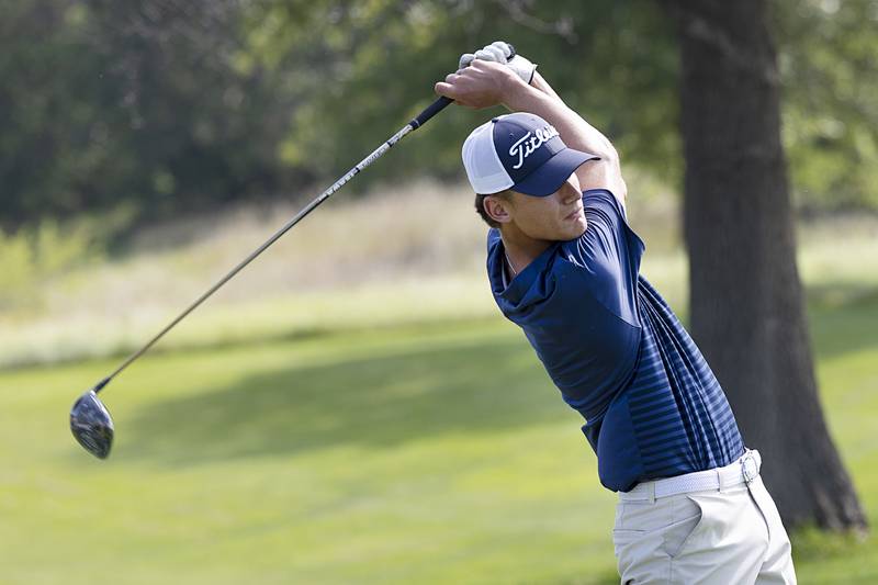 Sterling’s Mason Hubbard tees off on hole one Saturday, Aug. 24, 2024, at Deer Valley.