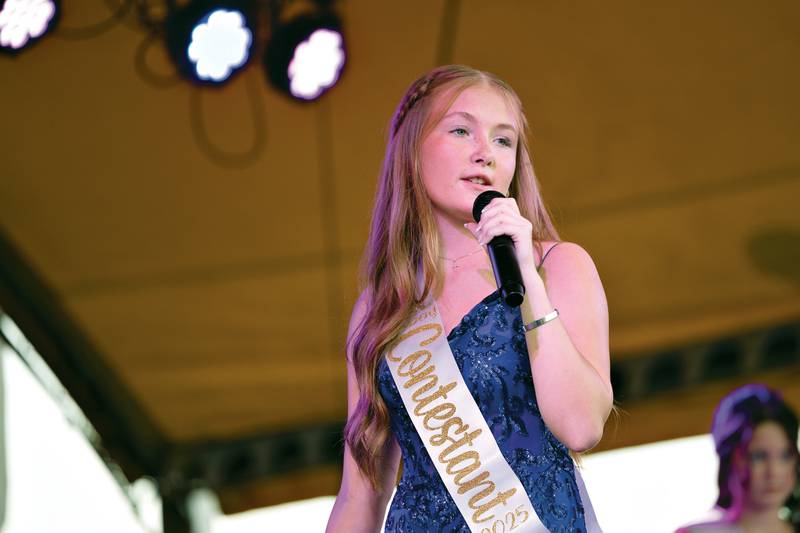 Sydney Noble, a freshman at Amboy High School, addresses her question Thursday, Aug. 21, 2025, during the 2025 Miss Amboy pageant.