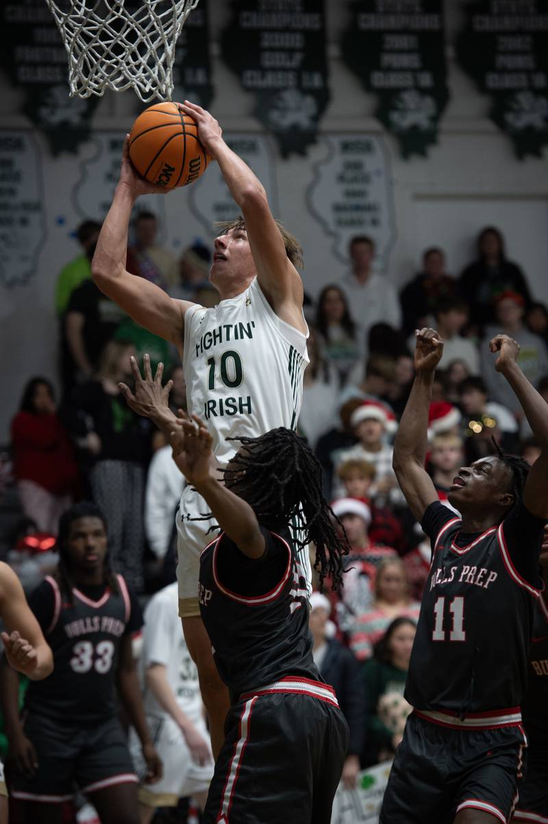 Bishop McNamara's Coen Demack elevates for a shot in a game against Chicago Bulls Prep on Friday, December 19, 2025.