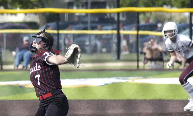 Henry-Senachwine pitcher Lauren Harbison pitches to a batter.Dakota and Henry-Senachwine softball met in  Illinois  Class 1A Super Sectional in Sterling on June 2, 2025. Dakota won the contest 2-0.