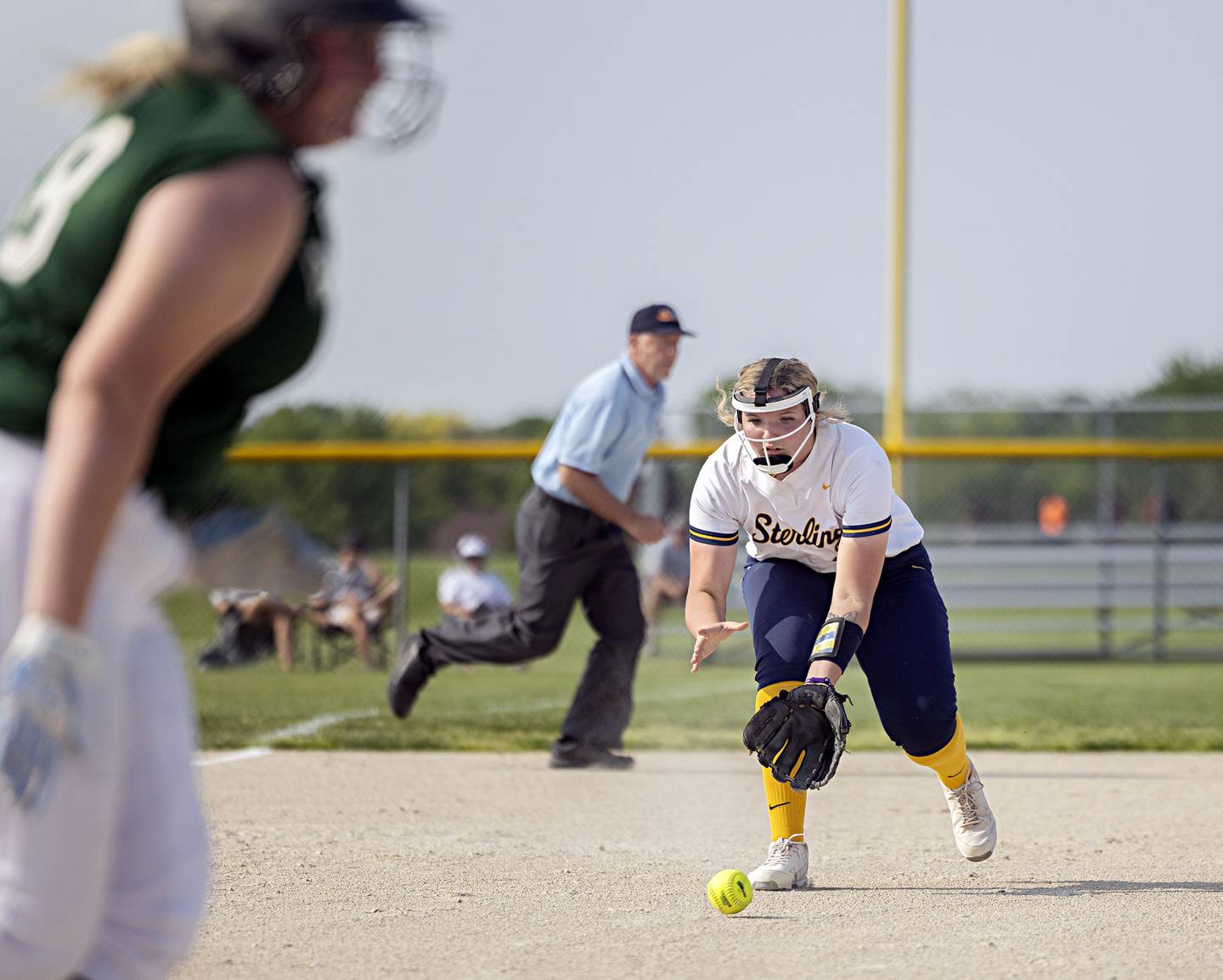Sterling’s Ellie Leigh fields a ball at third base against Boylan Tuesday, May 23, 2023 during a class 3A regional semifinal game in Belvidere.