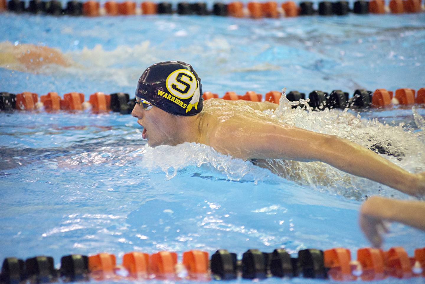 Sterling's Reiley Austin competes in the 100 yard butterfly race Tuesday, Jan. 18, 2022 in Byron.