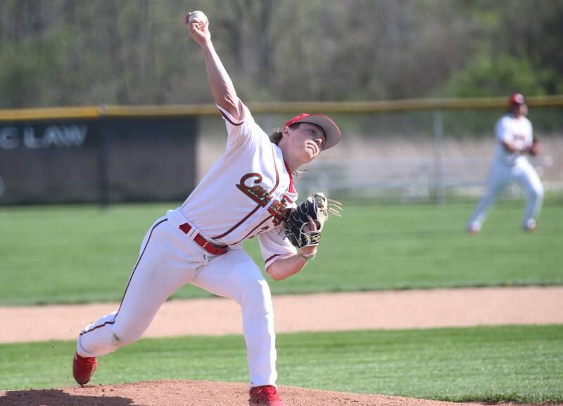 L-P's Mason Lynch delivers a pitch to Morris on Friday, April 21, 2023 at Dickinson Field in Oglesby.