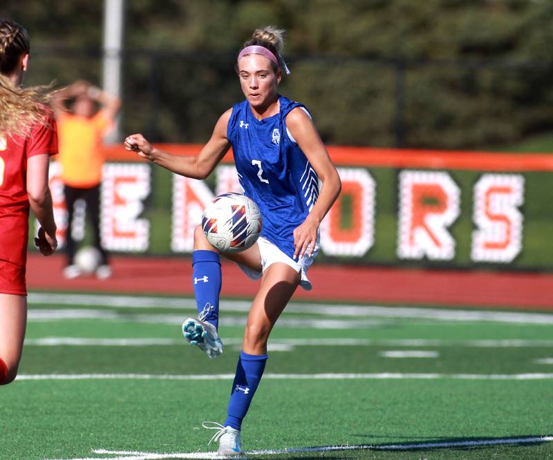 Geneva's Addison Sostak gets control of the ball during a Tri-Cities Soccer Night game against Batavia on Tuesday, April 29, 2025 at St. Charles East.