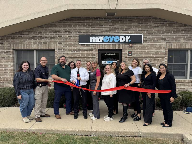 The myeyedr. team in Coal City celebrated their office and Grundy County Chamber membership with a ribbon cutting ceremony Oct. 17. The team, Village of Coal City representatives and Chamber staff and members joined them in the celebration.