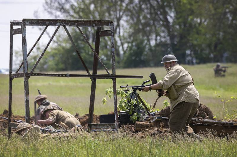 Allied troops reenact the Battle of Anzio Saturday, May 16, 2026, in Franklin Grove.