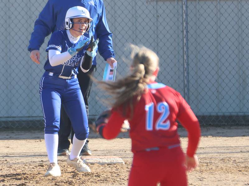 Princeton's Sylvie Rutledge reacts after getting a hit against Ottawa on Friday, March 13, 2026 at Ottawa High School.