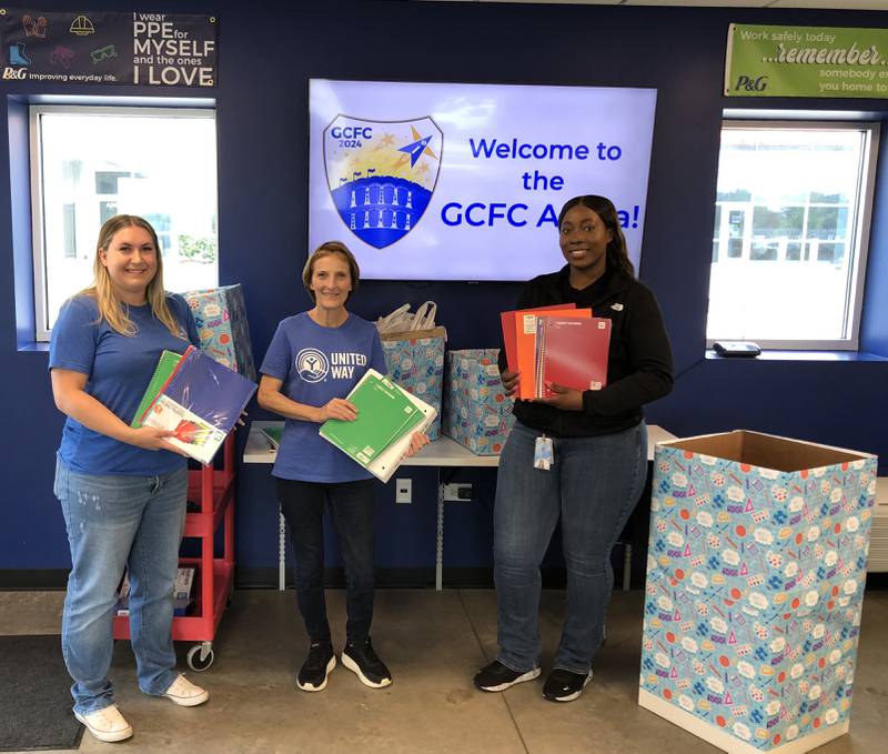 (From left) Megan from Procter & Gamble with Karen Nall, executive director of the United Way of Grundy County, and Nakia from Procter and Gamble.