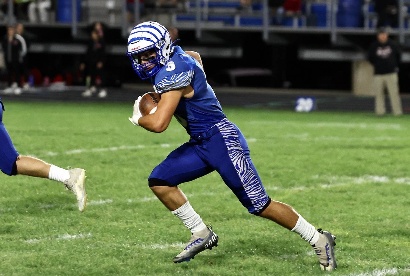 Princeton's Ace Christiansen takes off on a 47-yard "Pick 6" in the Tigers' 41-0 Homecoming win over rival Hall on Friday, Oct. 4 at Bryant Field.