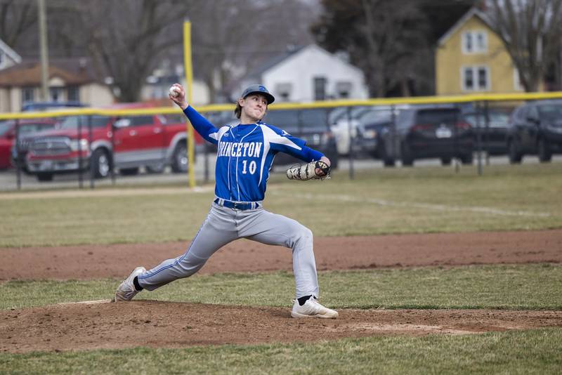 Princeton’s Danny Cihocki throws a pitch against Rock Falls Thursday, March 23, 2023.