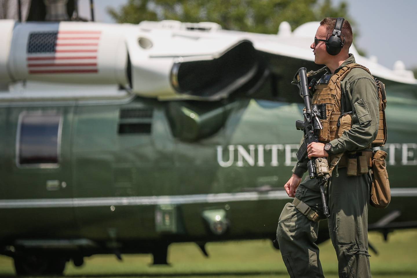 Five aircraft with United States of America markings landed at McHenry County College in Crystal Lake Tuesday, July 6, 2021, the day before President Joe Biden was set to appear at the college.