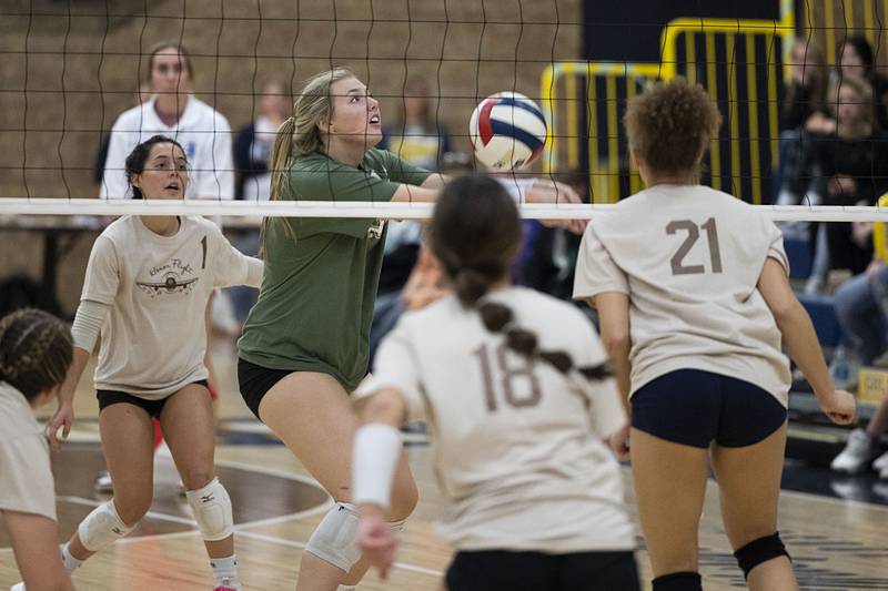 Rock Falls’ Nicolette Udel plays the ball Thursday, Oct. 20, 2022 against Sterling.