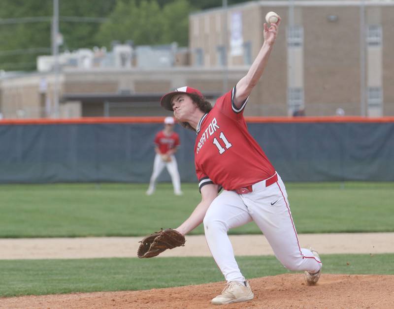 Streator's Jake Hagie throws a pitch during the Class 3A Regional semifinal game on Thursday, May 29, 2025 at Pontiac High School.