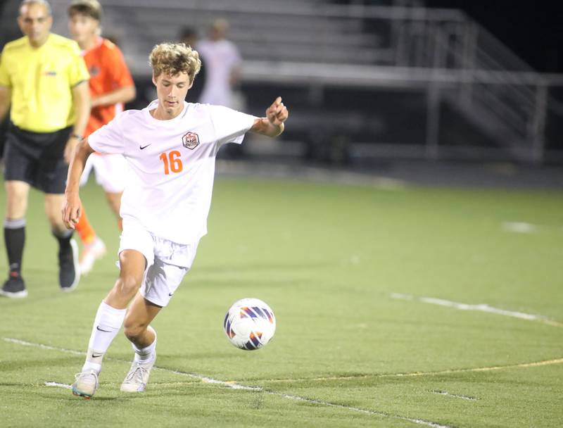 Crystal Lake Central’s Nicholas Pagonis goes after the ball during a game against St. Charles East at Streamwood on Tuesday, Sept. 12, 2023.