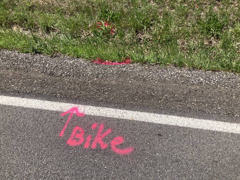 Markings from a police investigation remain on a roadway on July 3, 2025, near Crystal Lake where a 15-year-old boy was fatally hit by a car the night before. Police said the driver fled the scene.