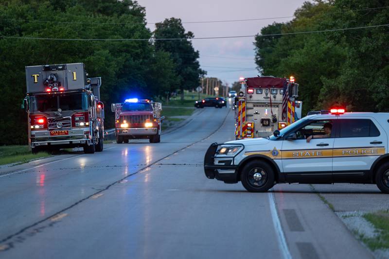 Structure fire closes down Route 6 on Saturday, July 19, 2025, in the 1400 Block of U.S. Route 6 in Ottawa.