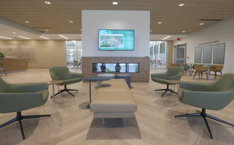 A view of "Ottawa's living room" a room that is sectioned off and open to the public when guests enter the new YMCA on Monday, May 6, 2024 in Ottawa.