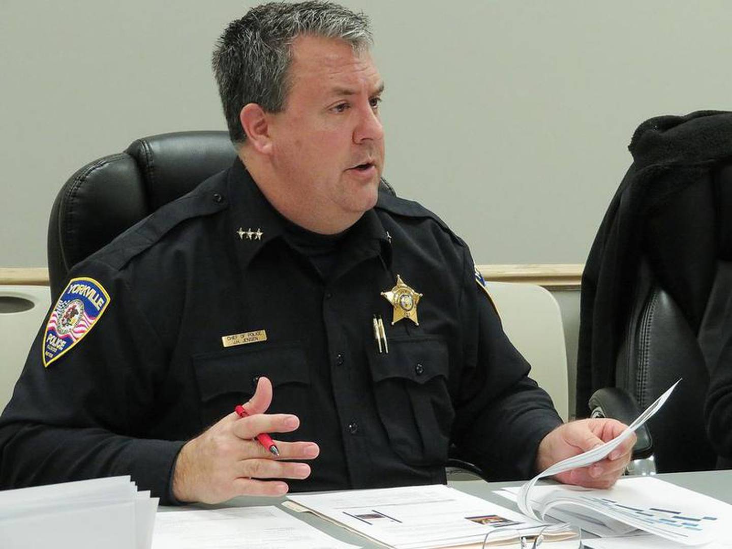 Yorkville Police Chief Jim Jensen talks during the city's public safety committee meeting on Thursday, Jan. 2 at City Hall in Yorkville.
