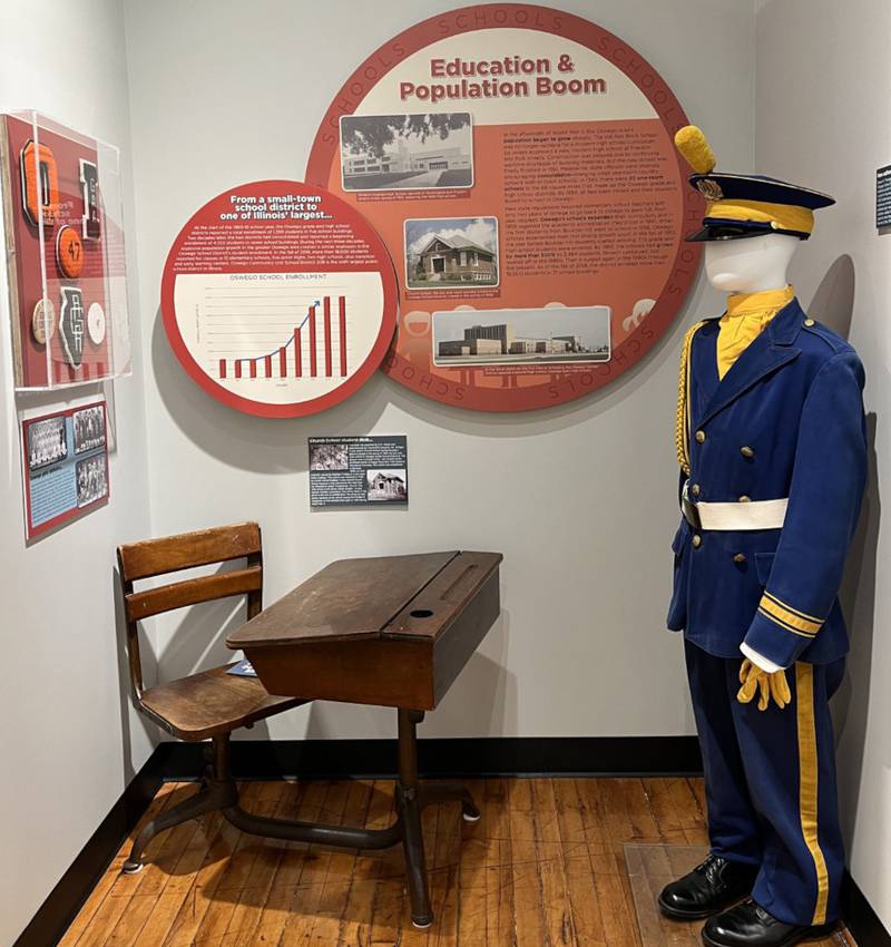 A student desk from the old Church School that closed 63 years ago is now part of the Little White School Museum’s “Education and Population Boom” exhibit that tells visitors the story of the Oswego School District’s evolution from a small, largely rural district to one of the largest school districts in Illinois.
