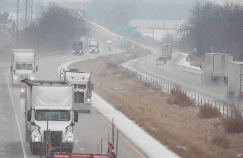 Traffic moves freely on Interstate 80 as light snow falls on Wednesday, Feb. 12, 2025 near Utica.
