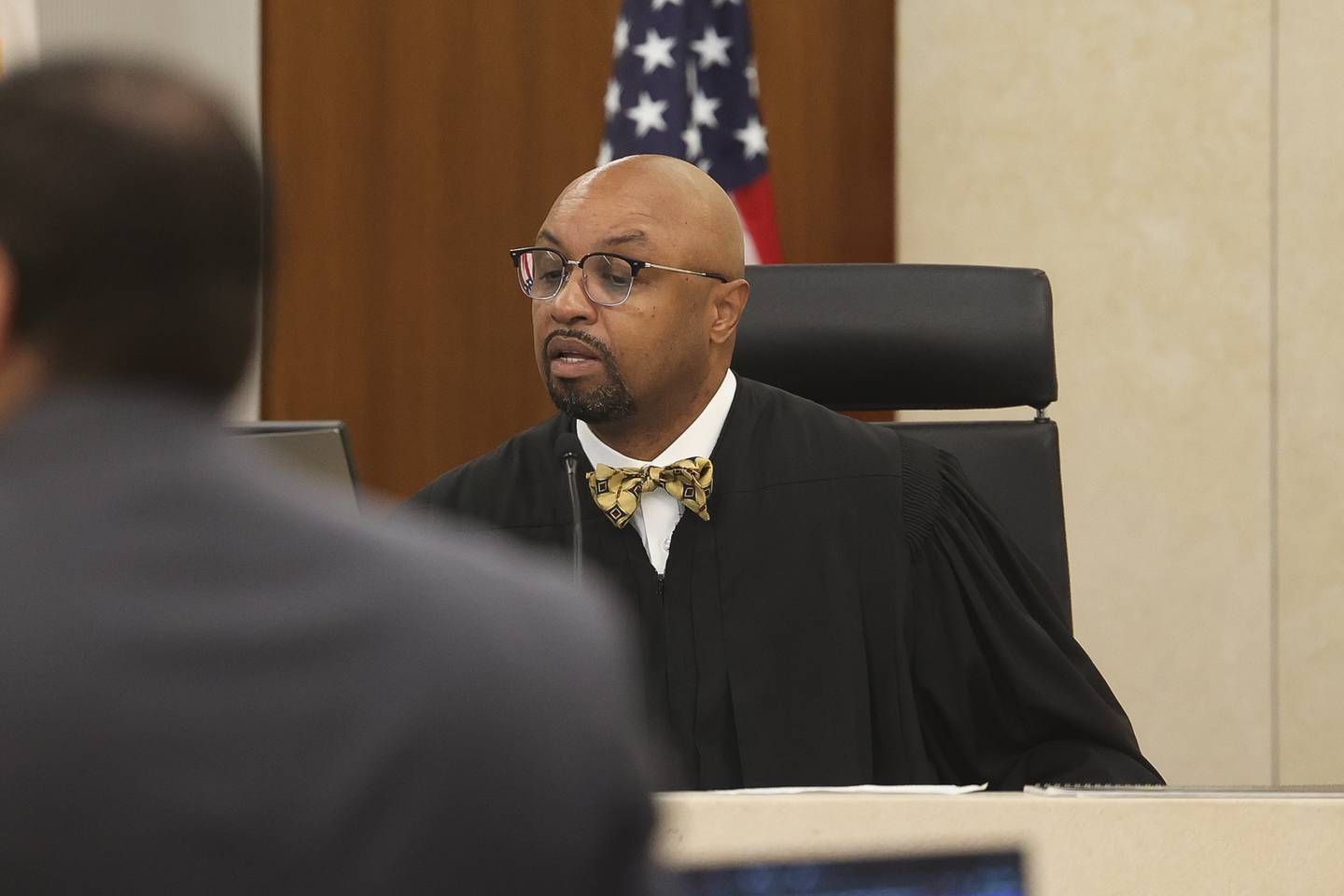 Judge Vincent Cornelius presides over the Jan Hansen arraignment at the Will County Courthouse on Thursday June 27, 2024 in Joliet. Hansen was arrested in May in connection with the Joliet murder spree that left 8 people dead in January.