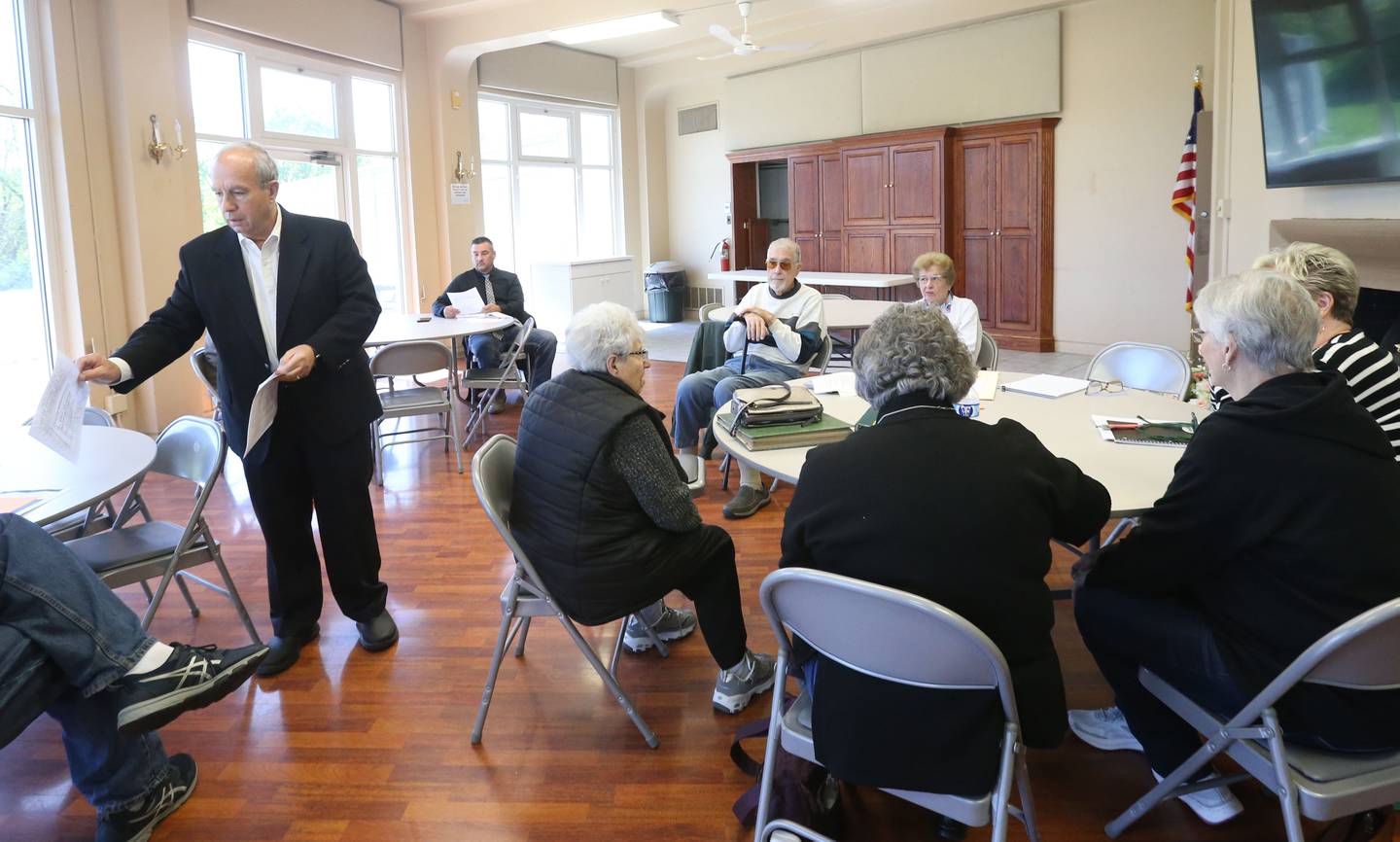 Gary Peterlin meets with members at the Dickinson House on Wednesday, April 24, 2024 in Oglesby.