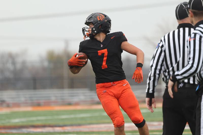 Lincoln-Way West’s Jackson Mansker comes away with the fumble recovery against Batavia on Saturday, Nov. 9, 2024 in New Lenox.