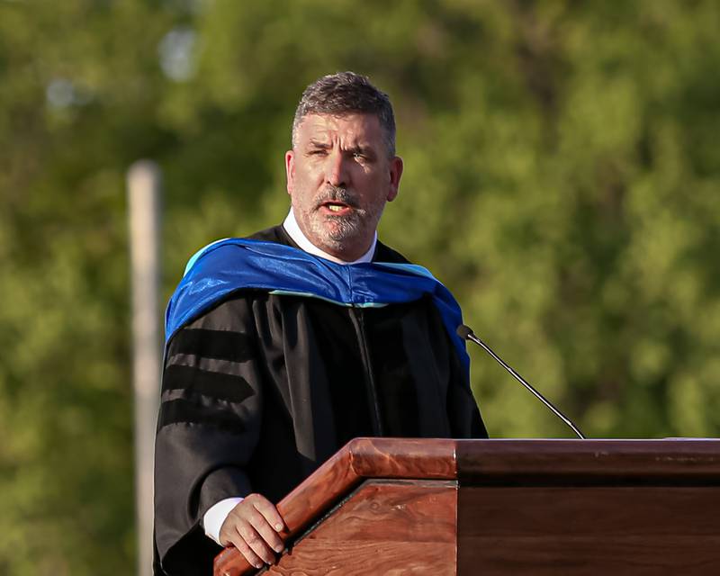 Principal Dr Peter Monaghan speaks during the Glenbard West High School graduation ceremony. May 19, 2022