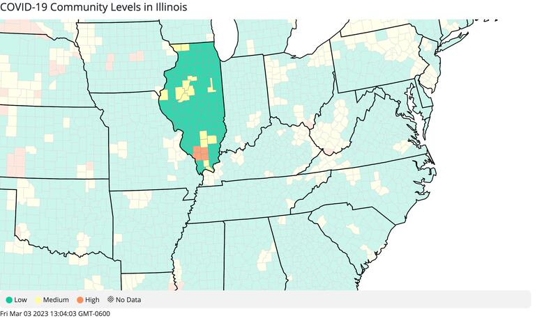 The latest COVID-19 community levels for Illinois as of Friday, March 3, 2023