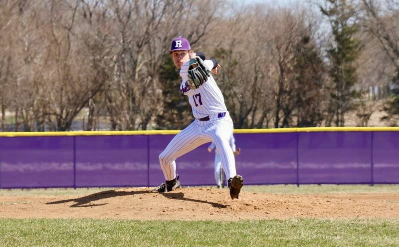 Rochelle's Braxton Bruns delivers a pitch during the Hubs' game with Ottawa Marquette.