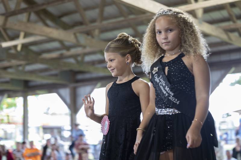 Jordi Collins, 7, competes in the Little Miss Ogle County pageant, Thursday, July 30, 2025, at the Ogle County Fairgrounds.