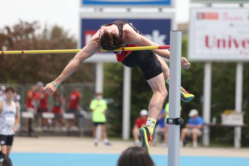 Metamora’s Drew Tucker competes in the Class 2A High Jump State Finals on Saturday, May 27, 2023 in Charleston.
