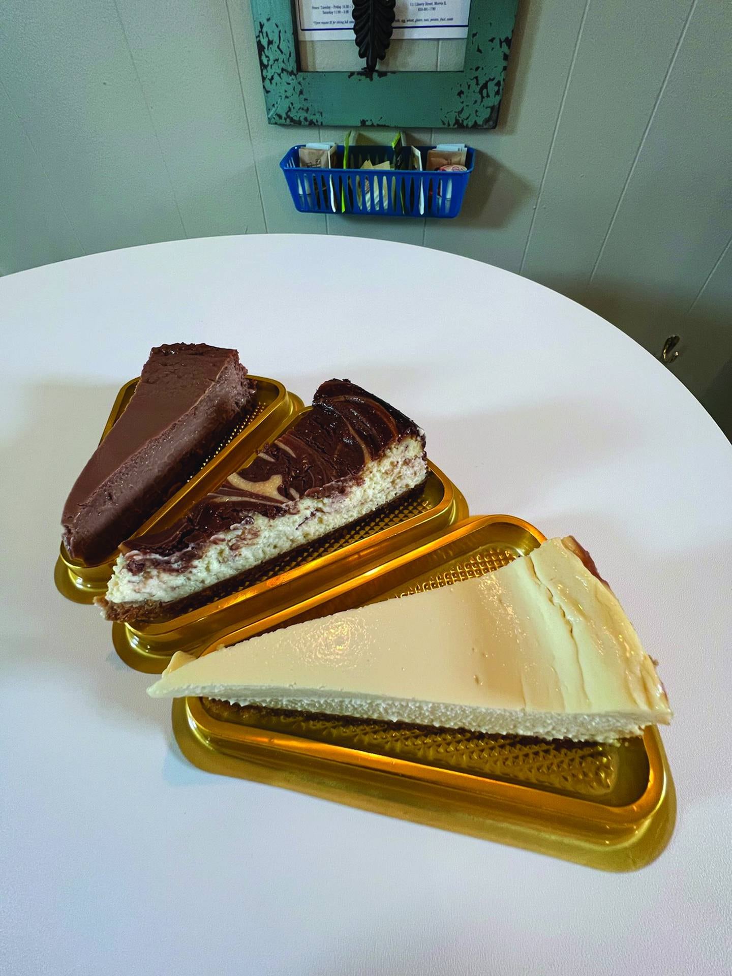 A variety of cheesecake flavors are available fresh by the slice at Julie's Cheesecake Cafe in Morris.