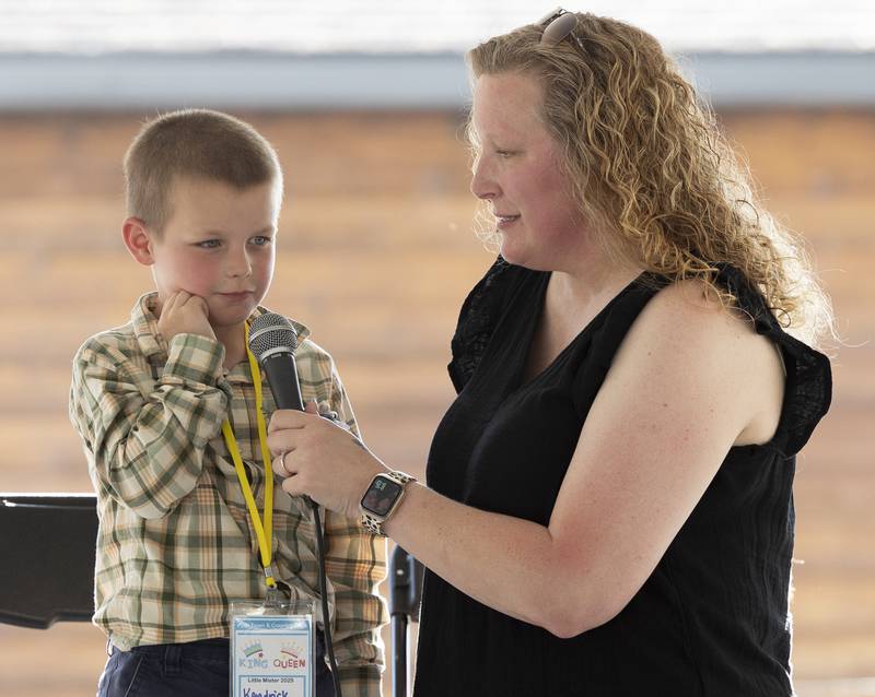 Kendrick Bitler, 6, thinks about his answer Thursday, June 26, 2025, during Polo’s Little Miss and Mister pageant.