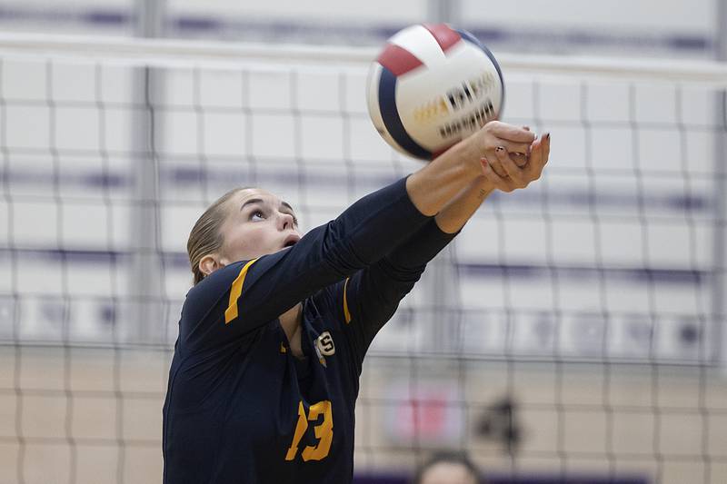 Sterling’s Marley Sechrest makes a pass against Morris Tuesday, Oct. 29, 2024, at the class 3A regional semifinal in Dixon.