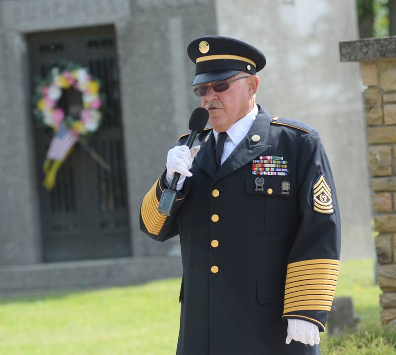 Veteran Bob Coulter was the main speaker during the Oregon VFW's Memorial Day service at Riverside Cemetery in Oregon on Monday, May 26, 2025.
