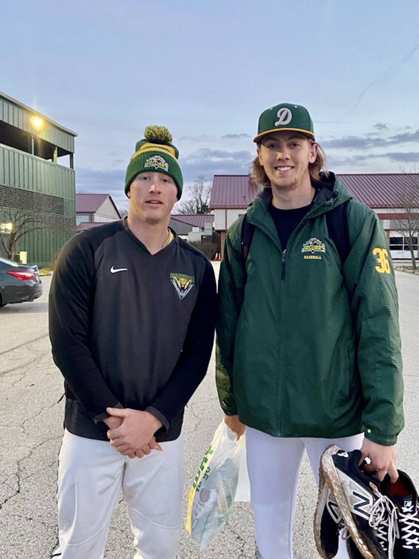 Putnam County products Luke Olson (left) and Luke Carlson were the winning pitchers for Danville College in its sweep over Vincennes on Saturday in Danvillle.