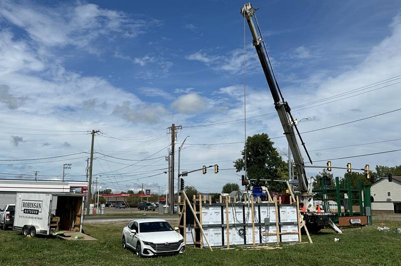 Crews erected a new digital billboard at the corner of Frech Street and Illinois Route 23 on Wednesday, Aug. 28, 2024 in Streator.