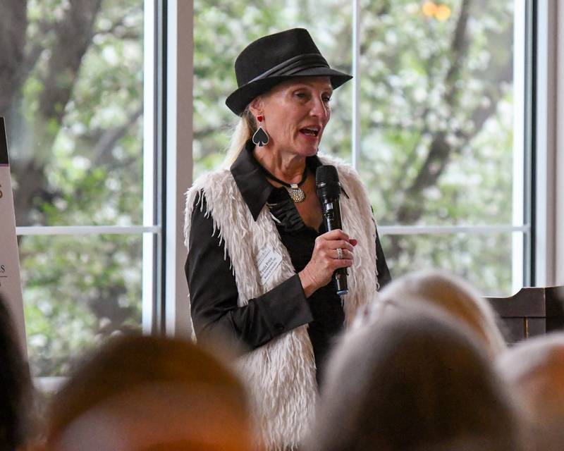 St. Charles Area Chamber of Commerce board Chair Paula Price speaks during the Charlemagne Awards dinner on Friday May 1, 2026.