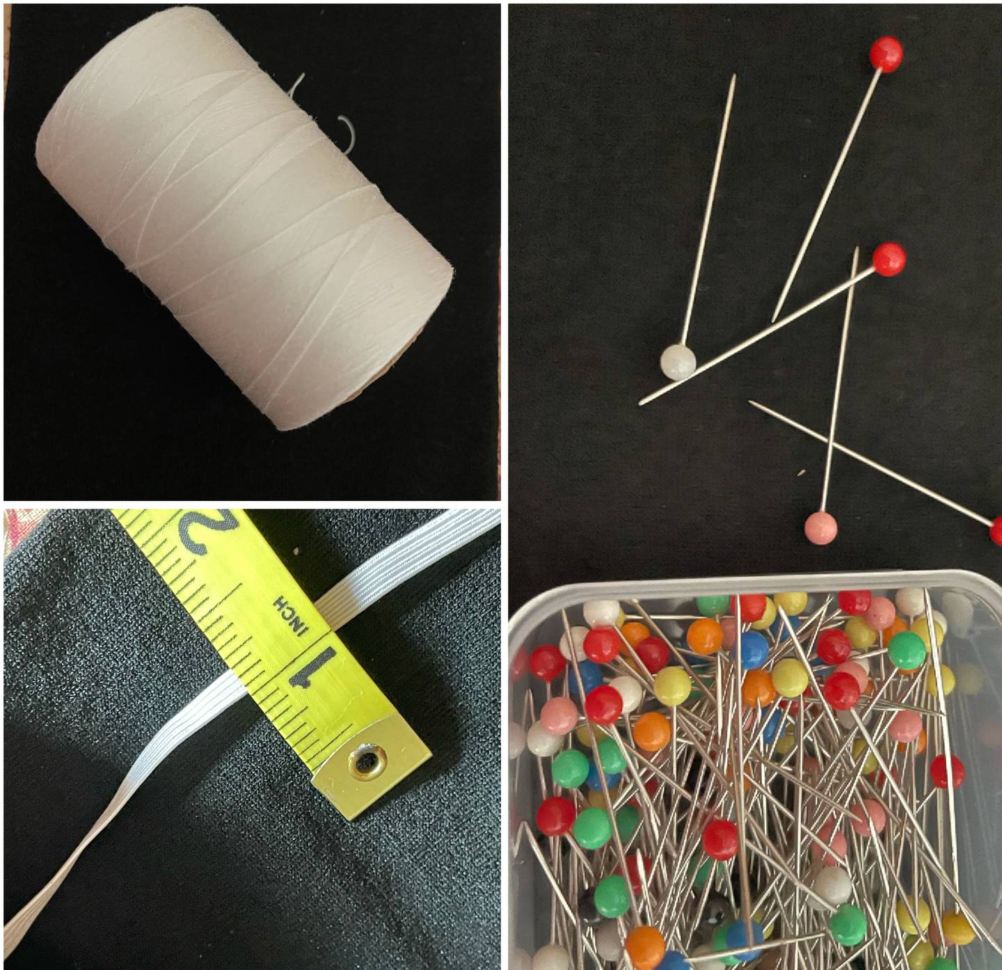 Pictured are the white quilting thread, elastic and straight pins that Kimberly Creasey of Joliet and her crew are using to transform expired surgical drapes into sleeping bags for people from the Ukraine who need them.