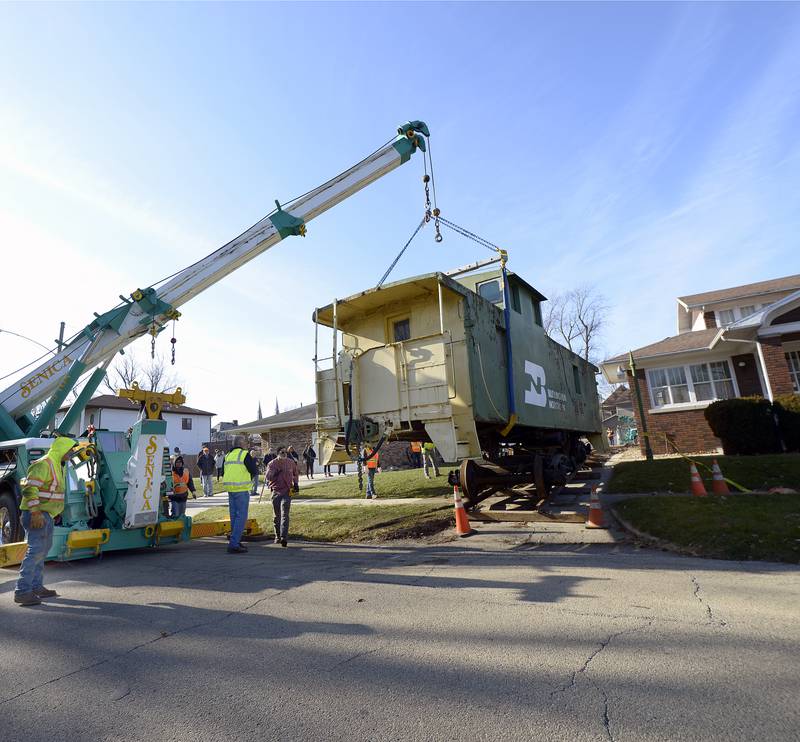 The BN 11408 caboose apparently built in 1954 was located at Historical Museum at 300-398 South Vermillion Street in Streator was removed and transported to Wenona by Senica Towing Wednesday.