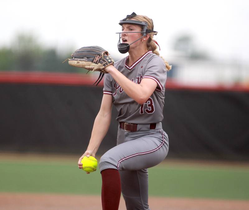 Lockport's Kelcie McGraw pitches during a IHSA Class 4A state semifinal game against Barrington on Friday, June 13, 2025 at the Louisville Slugger Sports Complex in Peoria.