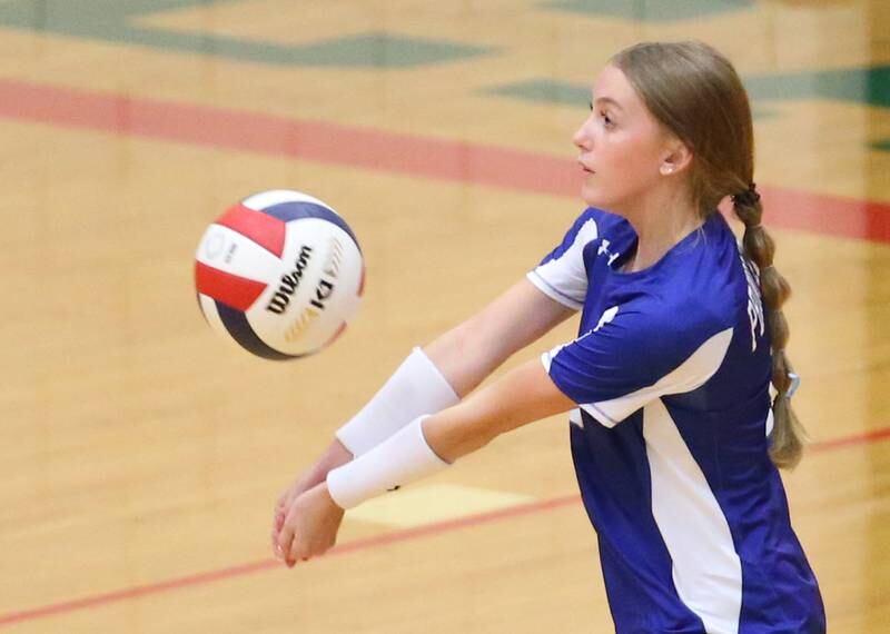 Princeton's Mia Buccini hits the ball against L-P on Tuesday, Aug. 22, 2023 in Sellett Gymnasium.