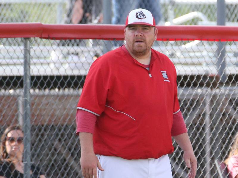 Streator head baseball coach  Beau Albert coaches his team against Ottawa on Tuesday, May 16, 2023 at Streator High School.