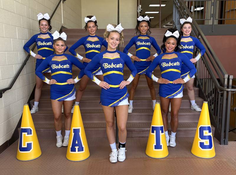 With a second-place finish in the Small Team portion of the Joliet West Sectional, Somonauk's competitive cheerleading squad advanced to the IHSA State Final Competition. The team, coached by Kara Anderson, Kennedy Anderson, Ellie Zaleski and MacKenzie Svatek, includes (left to right): Calli Snider, Ella Menard, Eden Shaw, Nevaeh Winckler, Ella Punsalan, Lexi Punsalan and Maddie LeCuye. Somonauk is scheduled to perform at 12:55 p.m. Friday at Bloomington’s Grossinger Motors Arena.